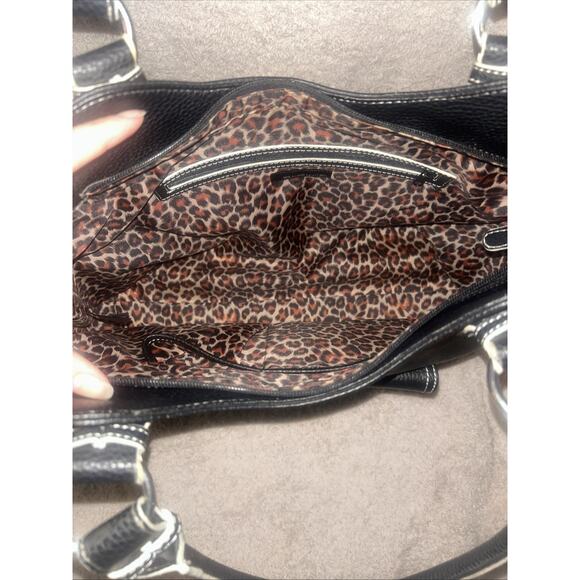 Stunning WILSONS Black/Silver Pebble Leather Handbag Satchel w/Contrast Stitch - Picture 8 of 9